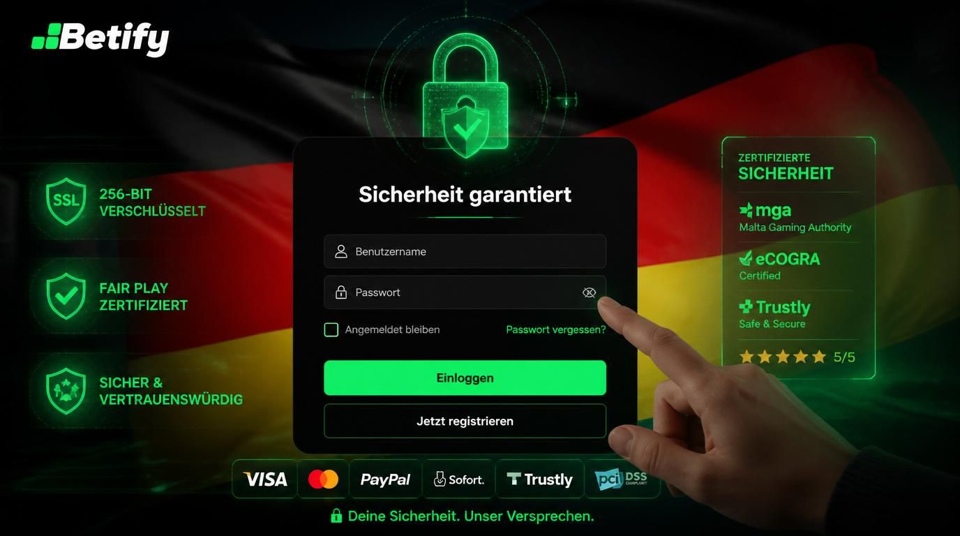 Ein Bild zeigt eine sichere Anmeldemaske mit Schloss und vertrauenswürdigen Symbolen