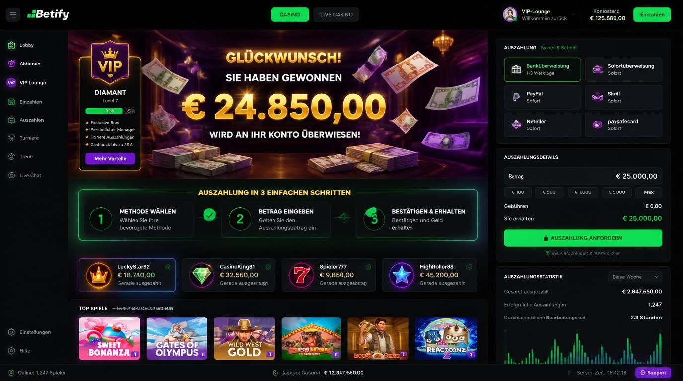 Ein Highroller erhält bevorzugten Auszahlungsbutton und sieht großen Betrag, der ausgezahlt wird